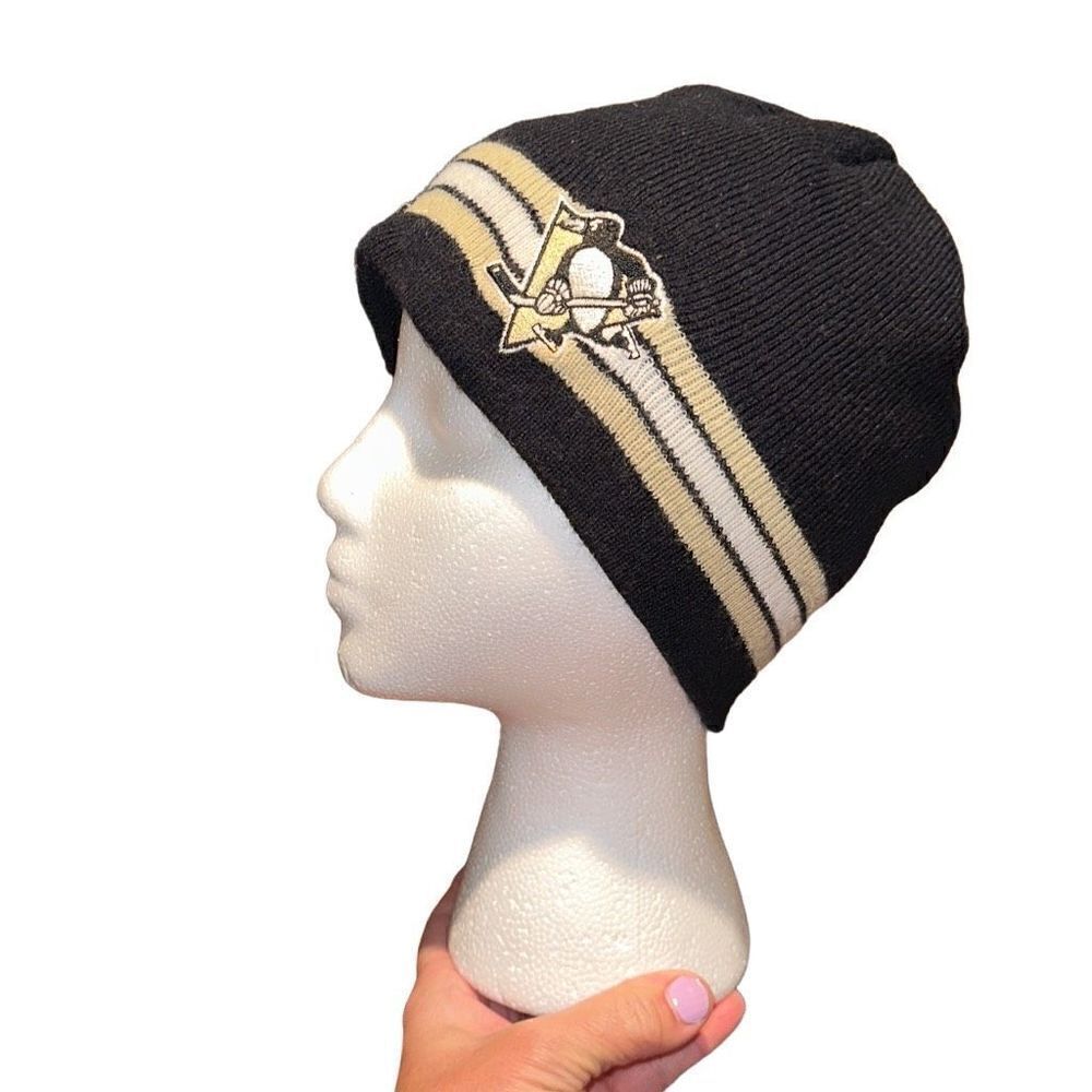 Pittsburgh Penguins Hockey Black Beanie Pull On Knit Hat made by Old Time Hockey